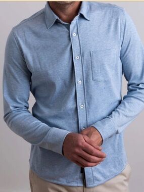 Faherty Supima Knit Shirt In Light Blue Heather Large